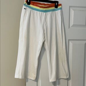 Lacoste White Womens Capri Sweatpants with Rainbow Stripe Waistband